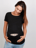 חולצת הריון מציץ כיס שרוול קצר שחור