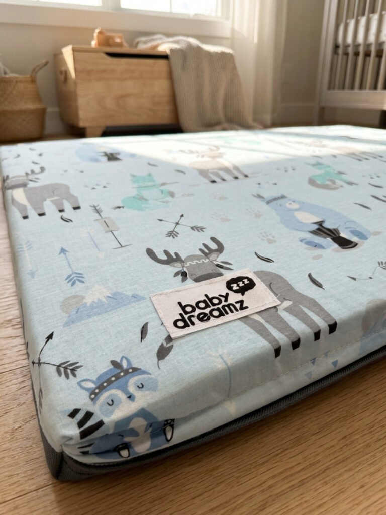 מזרן פעילות מתקפל בבית על רצפה