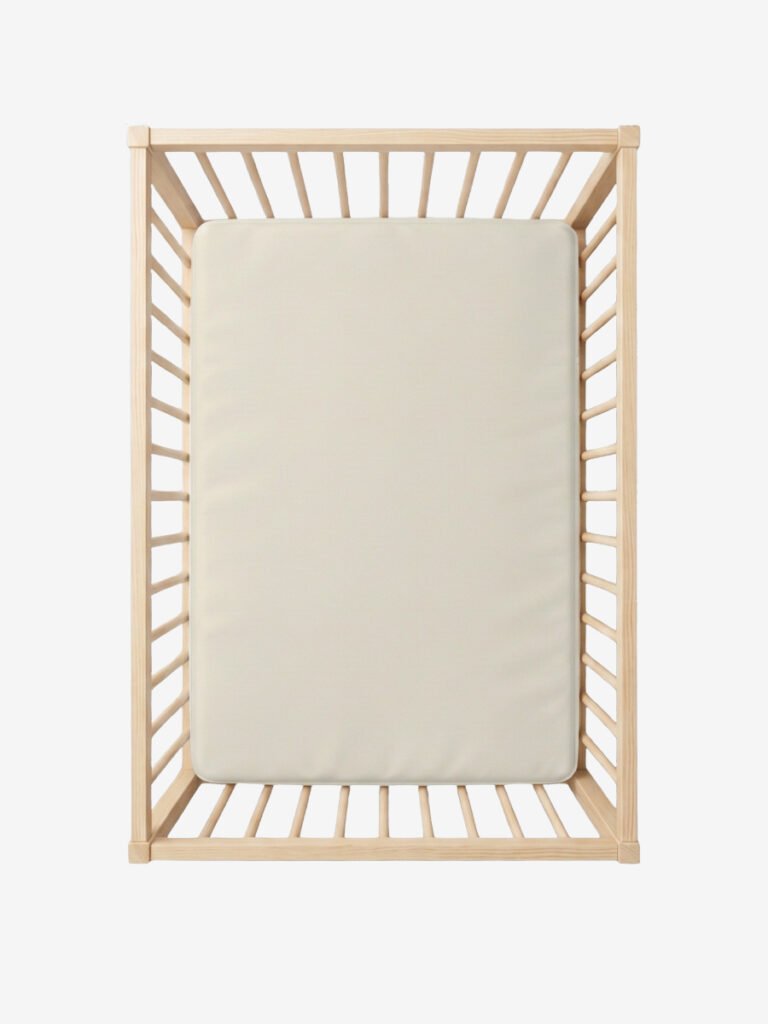 סדין למיטת מטר שמנת על מזרן בתוך מיטת תינוק